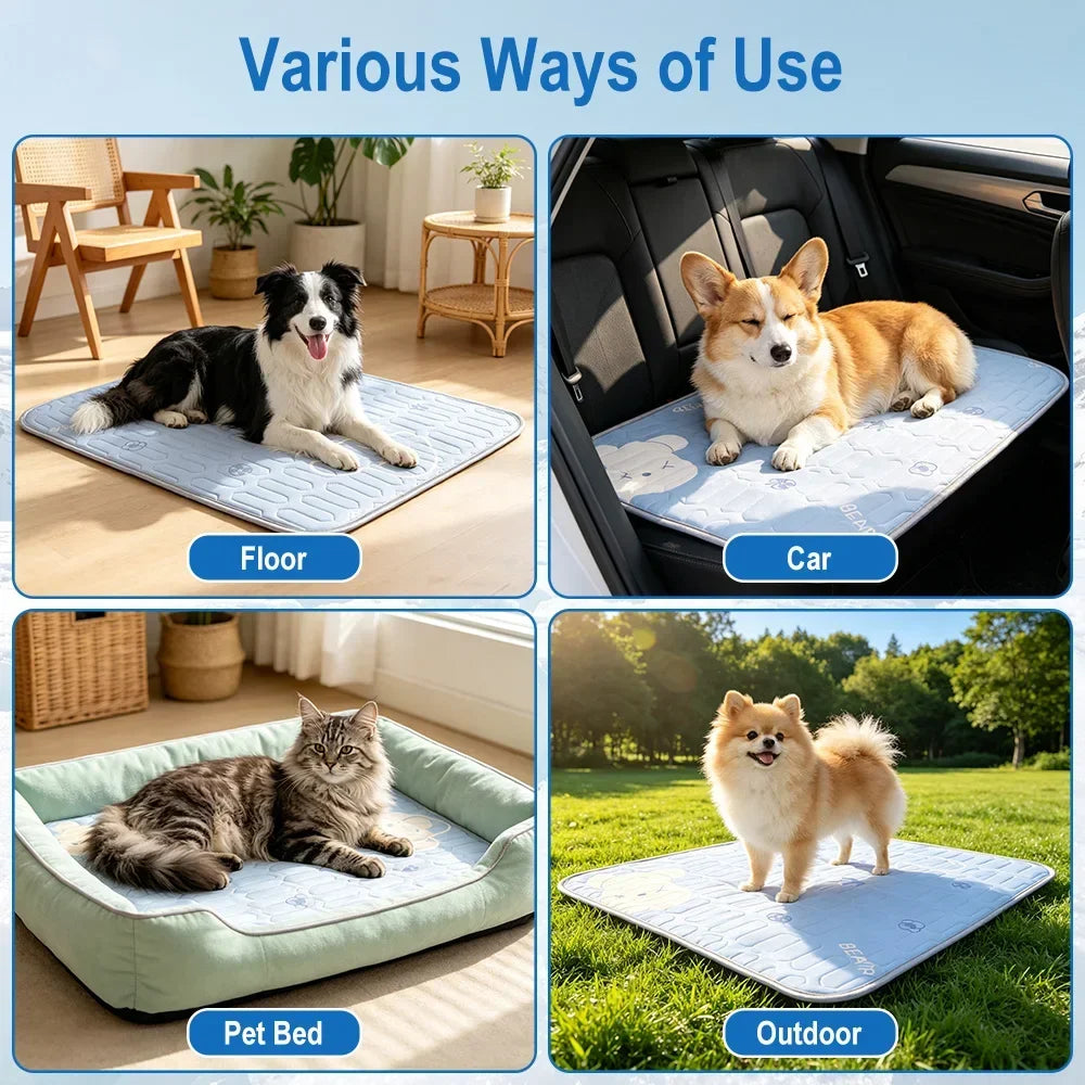 Manta Refrescante para Mascotas | Cama Fría de Seda Helada para Perros y Gatos | 3 Tallas