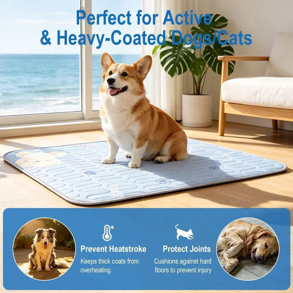 Manta Refrescante para Mascotas | Cama Fría de Seda Helada para Perros y Gatos | 3 Tallas