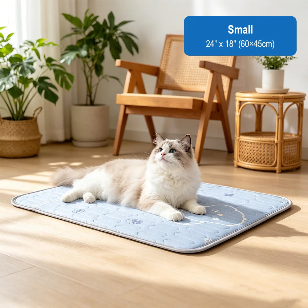 Manta Refrescante para Mascotas | Cama Fría de Seda Helada para Perros y Gatos | 3 Tallas