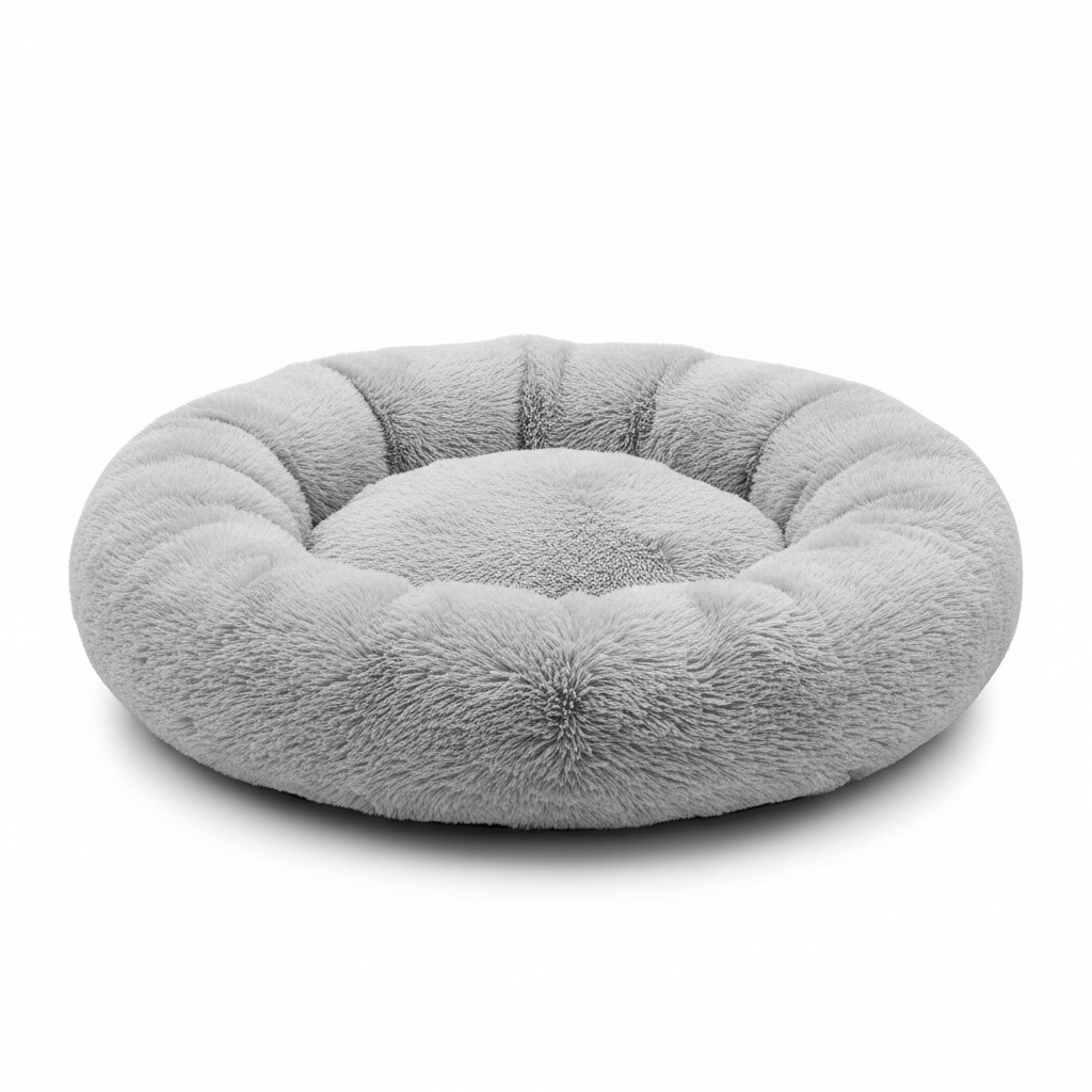Cama anti-stress donut en gris claro para perros y gatos medianos